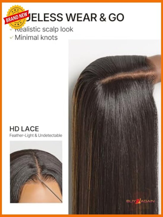 Silky Straight Glueless Lace Wig 28 Inch HD Lace Human Hair Blend Beginner main image 6